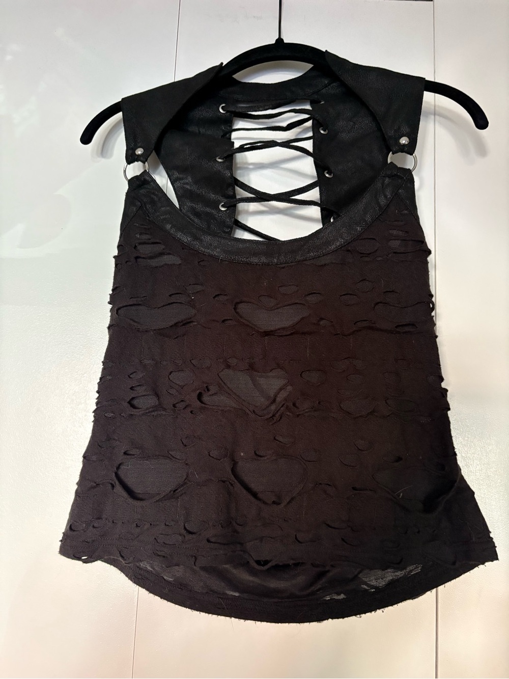 Killstar Black Distressed Lace-Up Back Tank